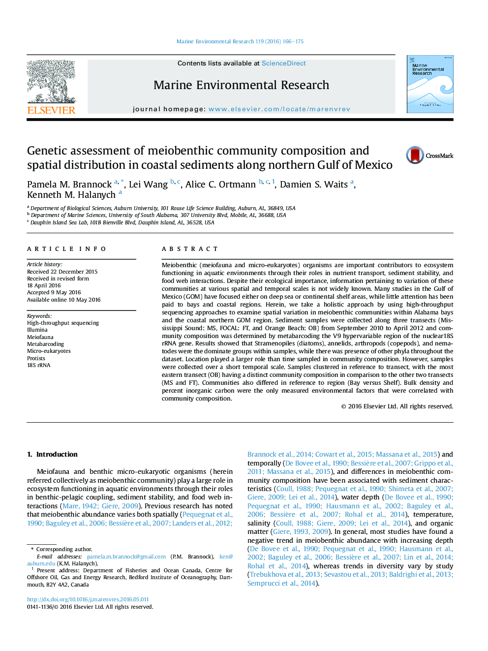 ارزیابی ژنتیکی ترکیب جامعه مینوتیو و توزیع فضایی در رسوبات ساحلی در شمال خلیج مکزیک 