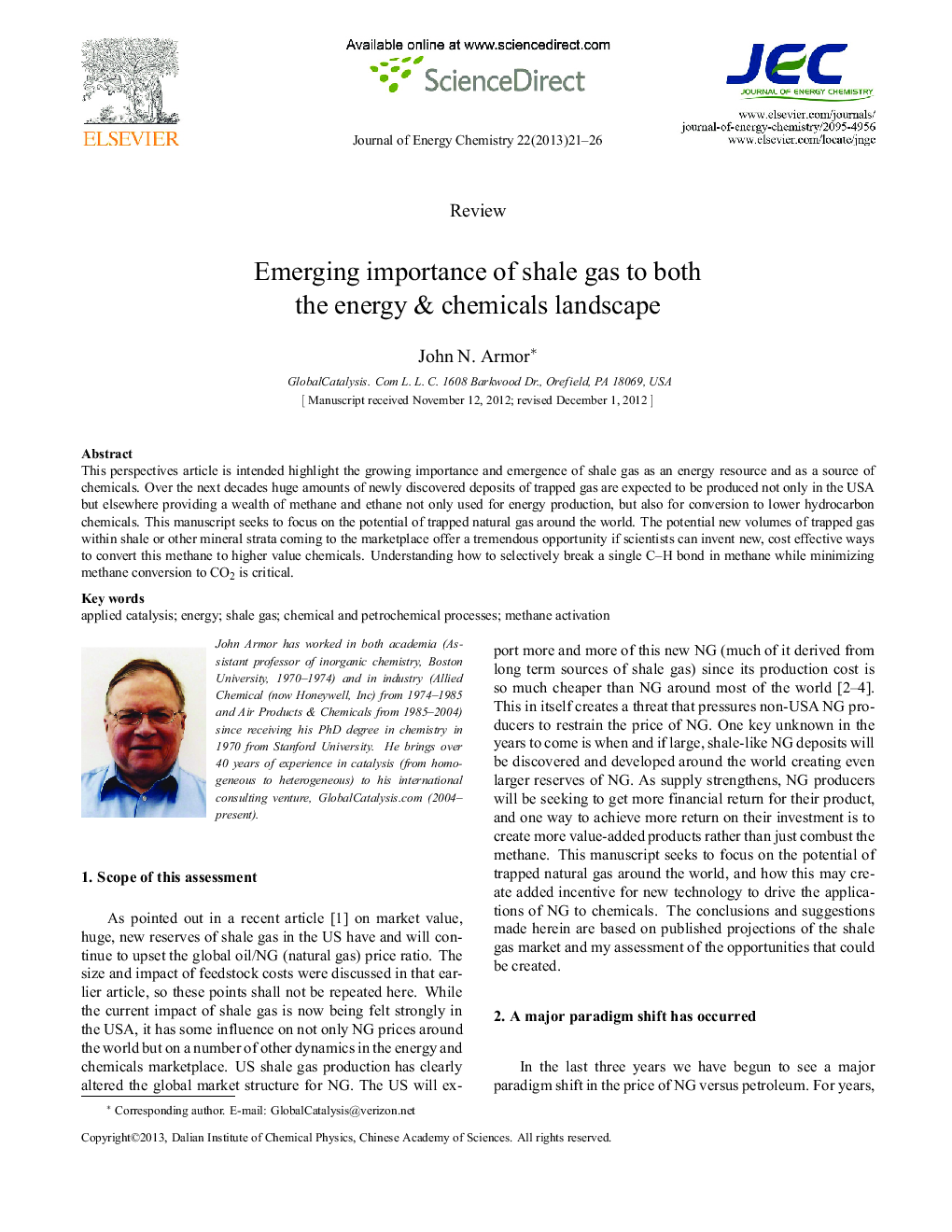 Emerging importance of shale gas to both the energy & chemicals landscape