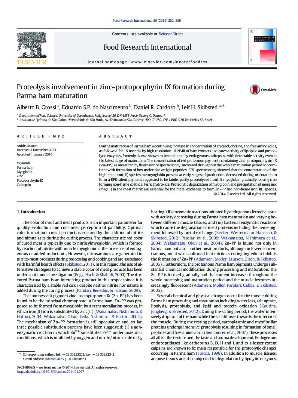 Proteolysis involvement in zinc-protoporphyrin IX formation during Parma ham maturation
