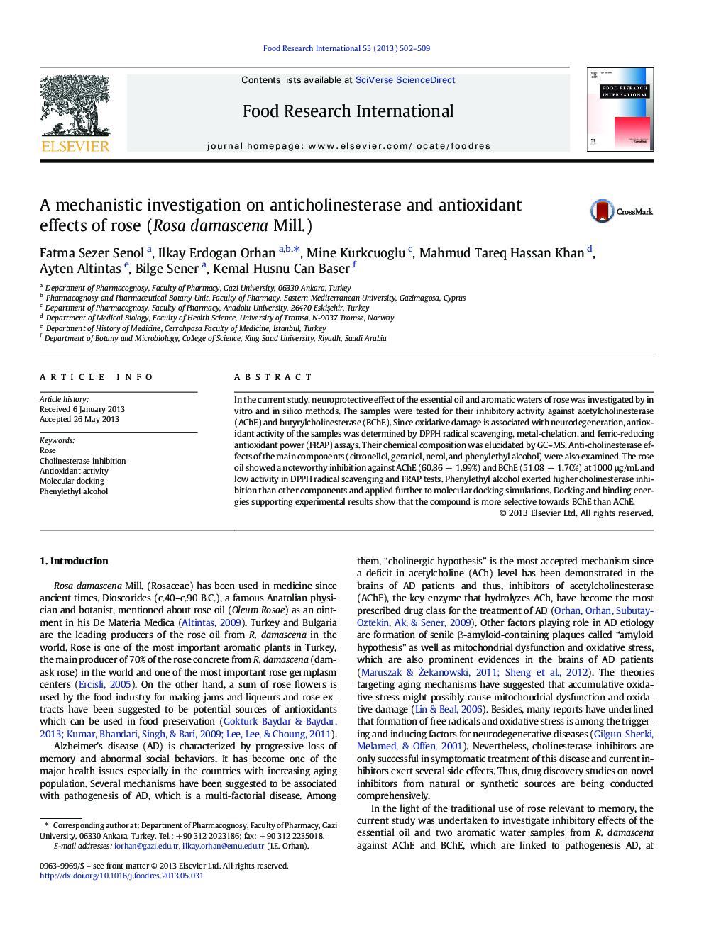 بررسی مکانیسمی بر اثرات آنتی کولین استراز و آنتی اکسیدانی گل رز (گل رزا داسکنا) 