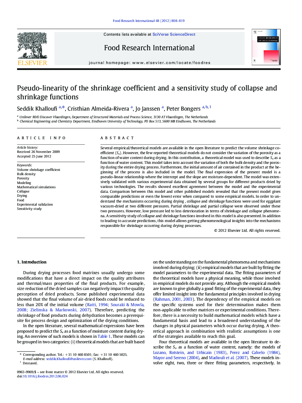 Pseudo-linearity of the shrinkage coefficient and a sensitivity study of collapse and shrinkage functions