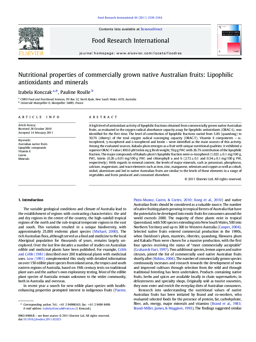 Nutritional properties of commercially grown native Australian fruits: Lipophilic antioxidants and minerals