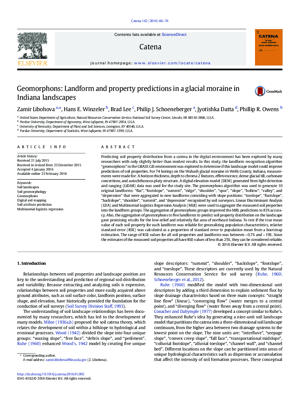 Geomorphons: Landform and property predictions in a glacial moraine in Indiana landscapes