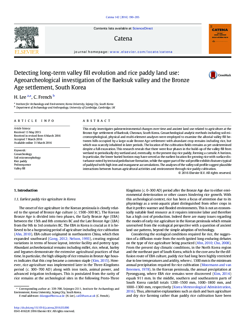 تشخیص طوفان دراز بلند و استفاده از زمین برنج برنج: تحقیقات در مورد سن و باستان شناسی دره باکسوک و حل و فصل سن برنز، کره جنوبی 