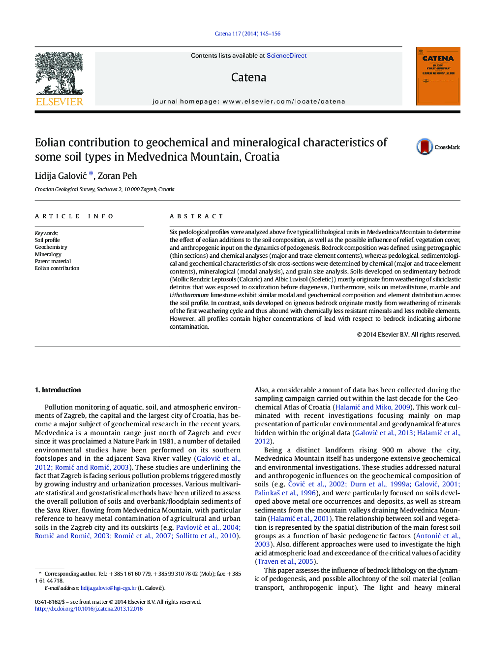 Eolian contribution to geochemical and mineralogical characteristics of some soil types in Medvednica Mountain, Croatia