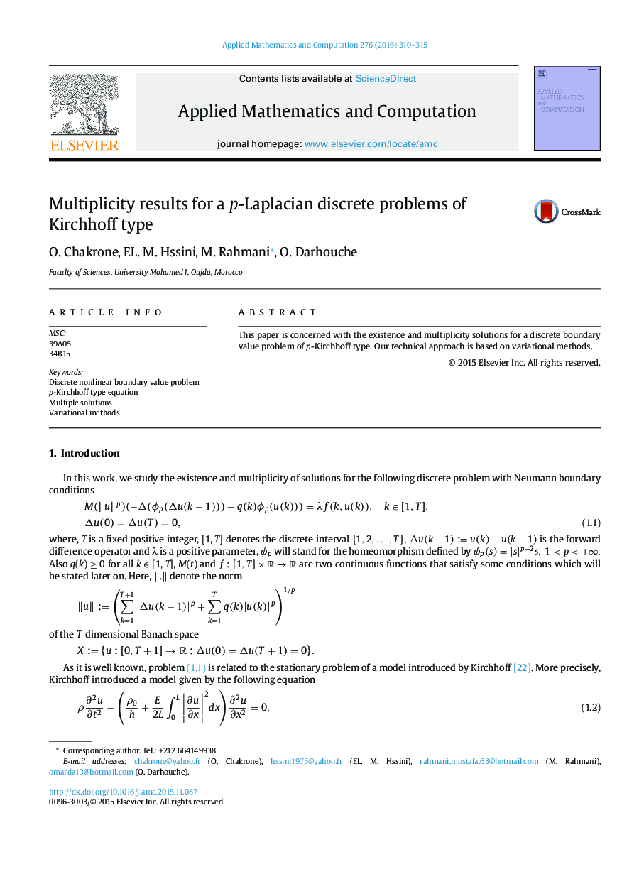 Multiplicity results for a p-Laplacian discrete problems of Kirchhoff type