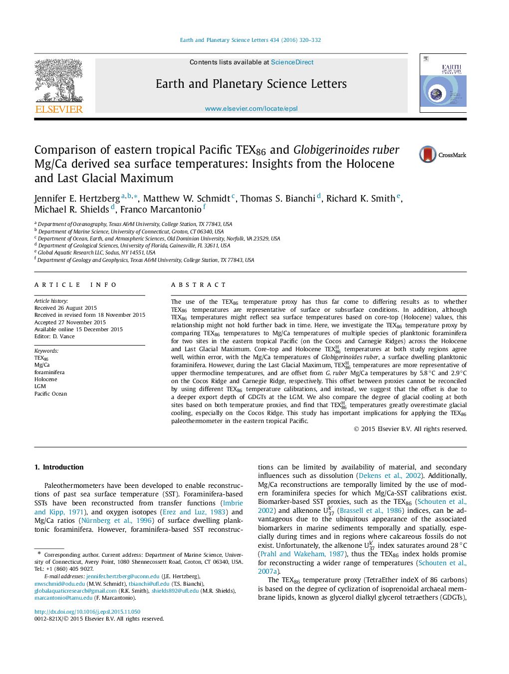 Comparison of eastern tropical Pacific TEX86 and Globigerinoides ruber Mg/Ca derived sea surface temperatures: Insights from the Holocene and Last Glacial Maximum