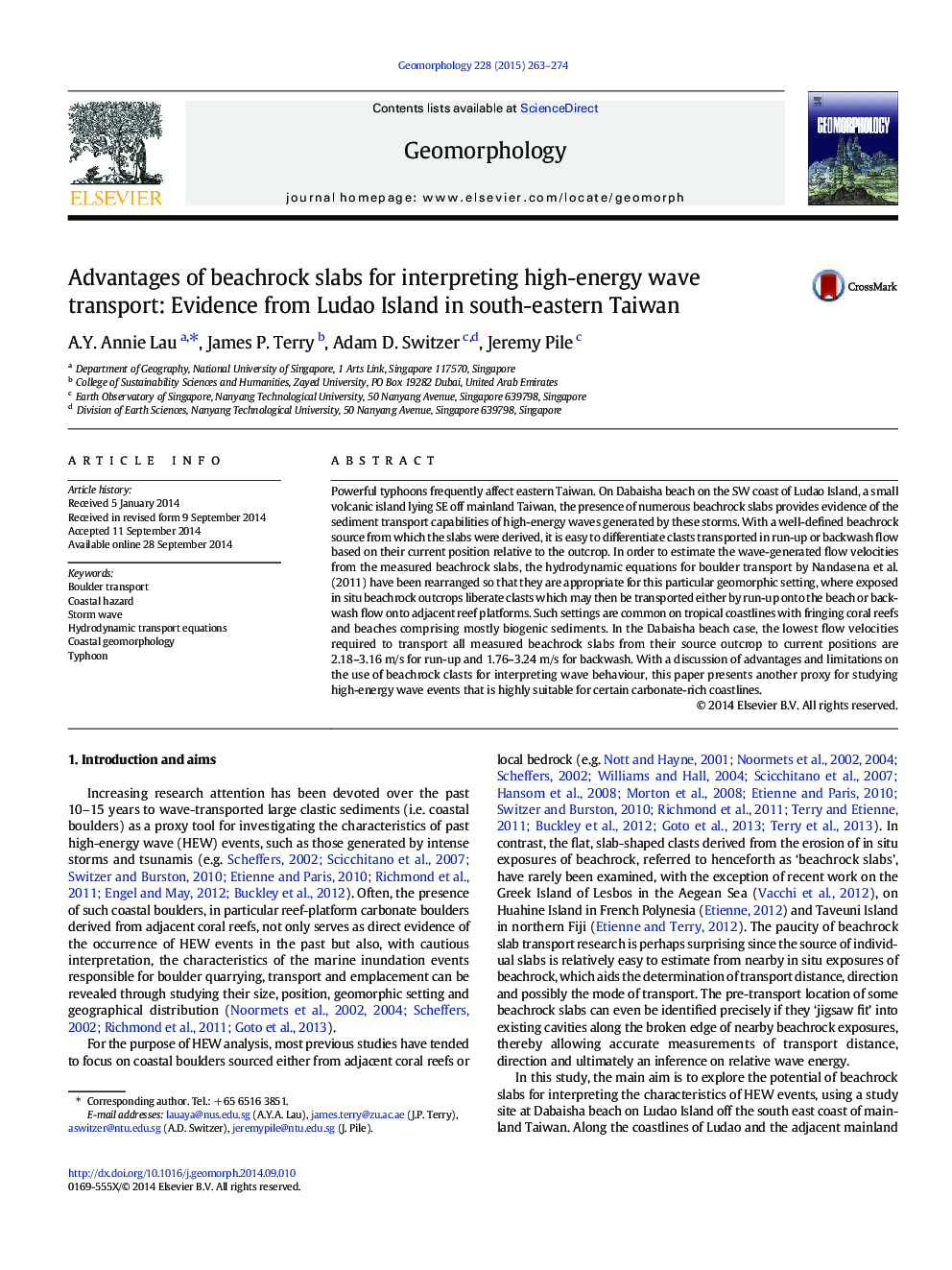 مزایای اسلبهای ساحلی برای تفسیر انتقال موج انرژی بالا: شواهد از جزیره لادائو در جنوب شرقی تایوان 