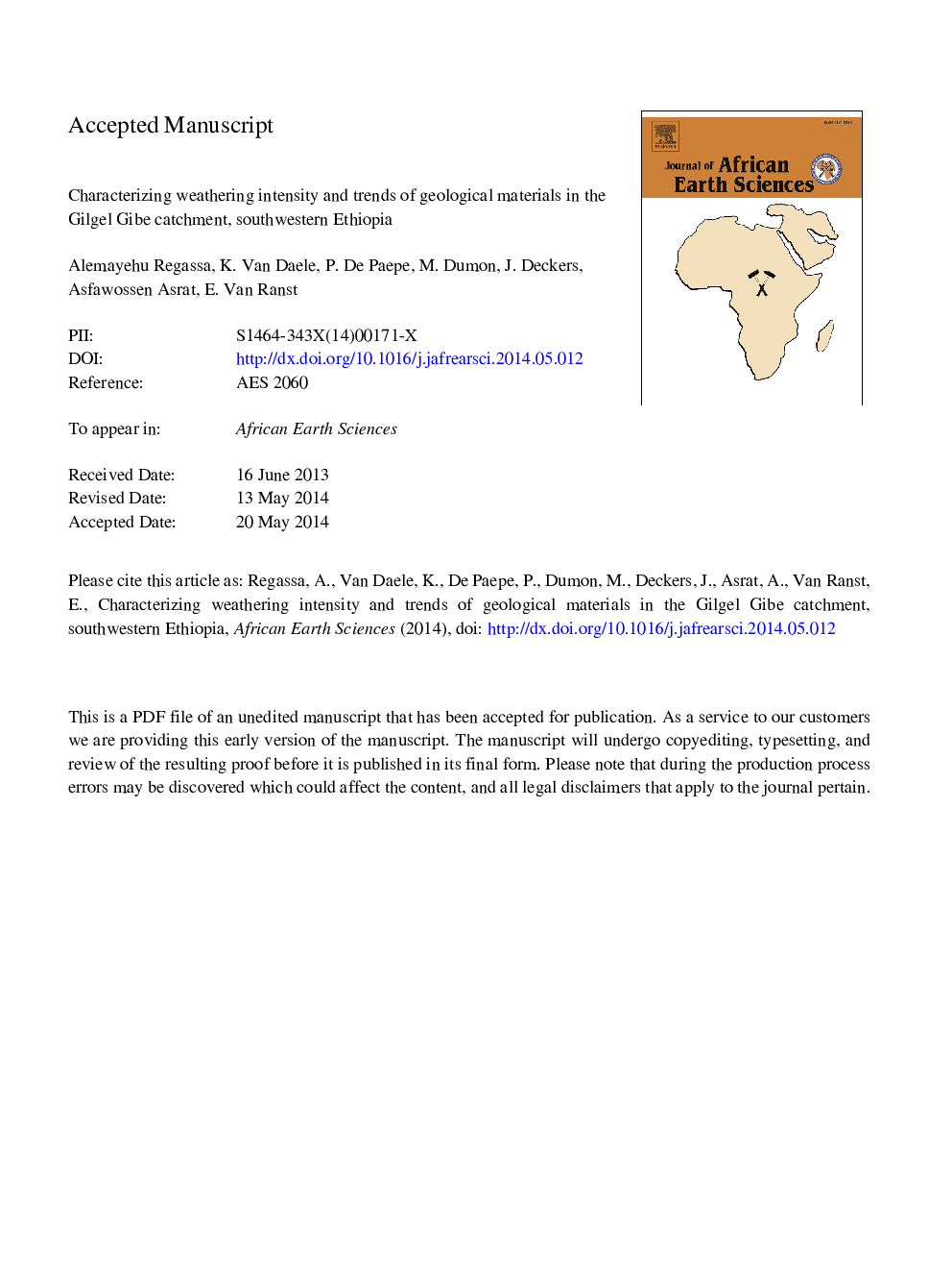 Characterizing weathering intensity and trends of geological materials in the Gilgel Gibe catchment, southwestern Ethiopia