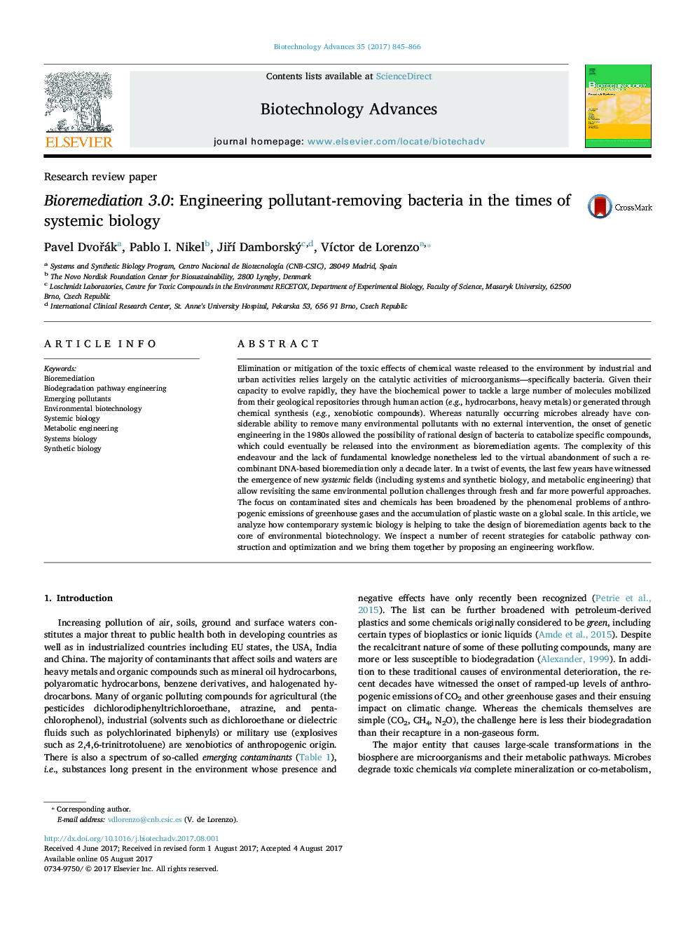 Research review paperBioremediation 3.0: Engineering pollutant-removing bacteria in the times of systemic biology