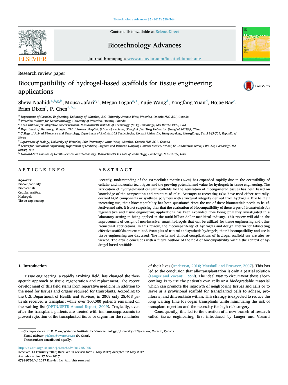 مقاله پژوهشی بررسی سازگاری داربست های مبتنی بر هیدروژل برای برنامه های کاربردی مهندسی بافت