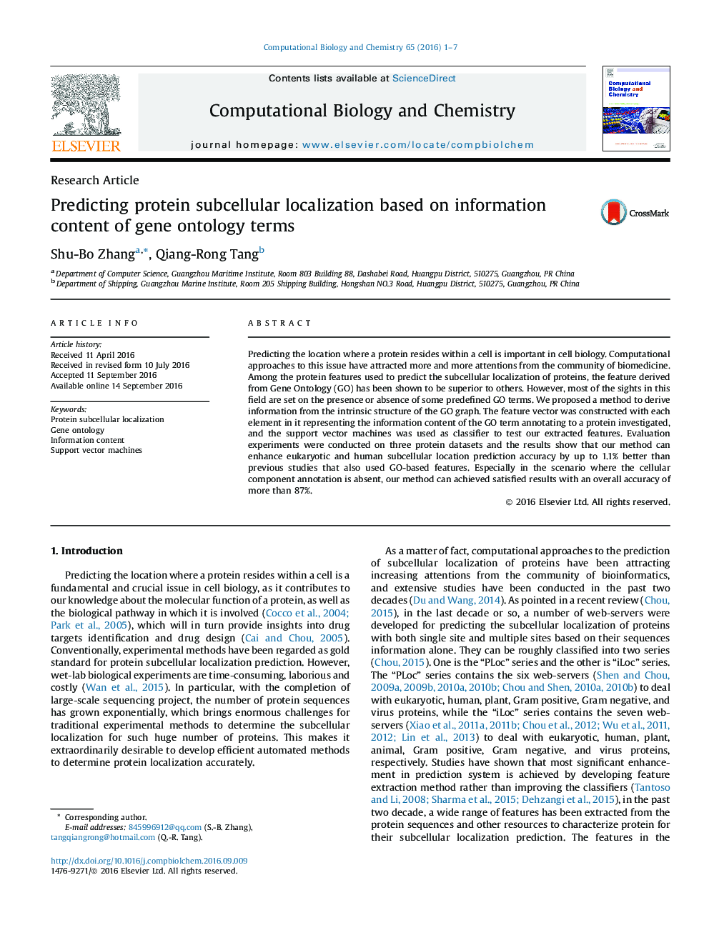 مقاله پژوهشی پیش بینی محلی سازی سلول های پروتئینی براساس اطلاعات محتوای اصطلاحات آنتولوژی ژنی 