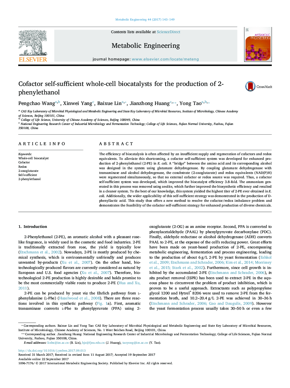 Cofactor self-sufficient whole-cell biocatalysts for the production of 2-phenylethanol