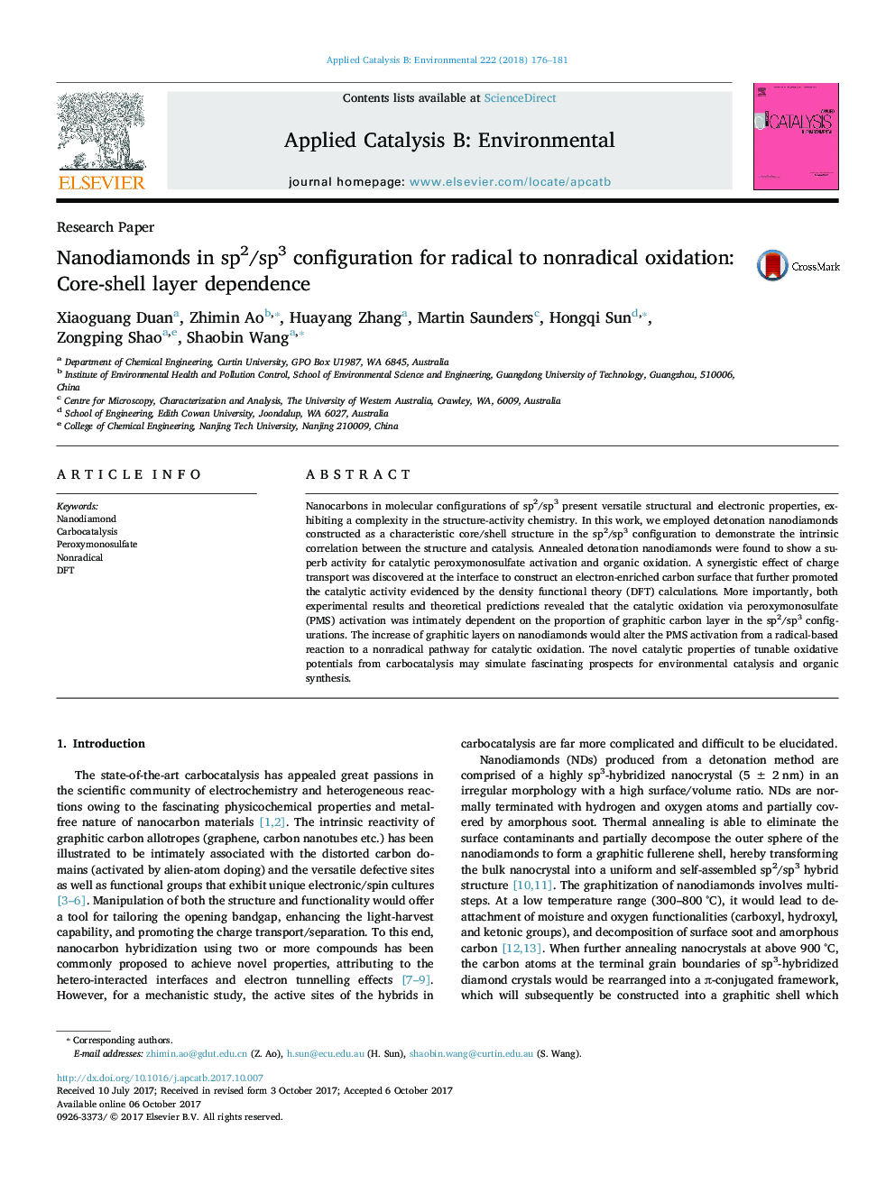 مقاله پژوهشی نانوذرات در پیکربندی sp2 / sp3 برای اکسیداسیون رادیکال و غیر ردیابی: وابستگی لايه هسته پوسته