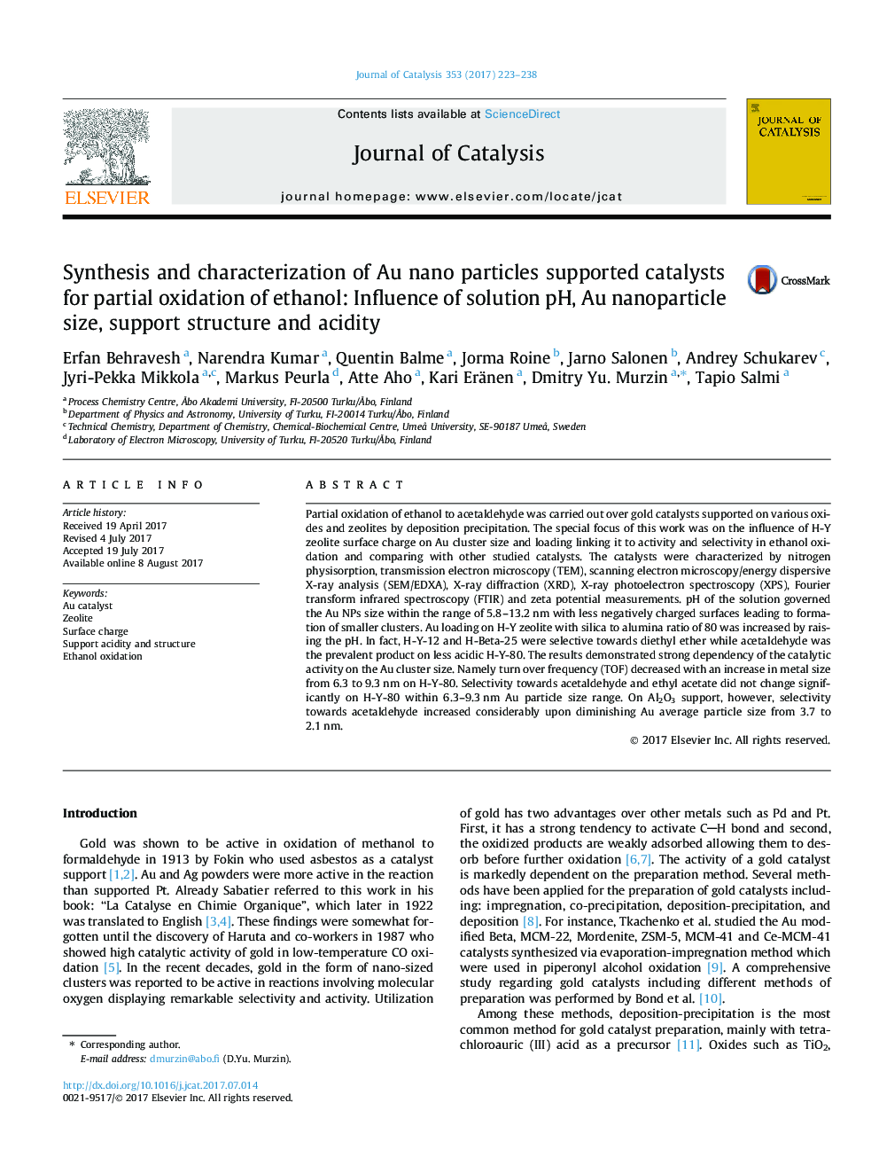 Synthesis and characterization of Au nano particles supported catalysts for partial oxidation of ethanol: Influence of solution pH, Au nanoparticle size, support structure and acidity