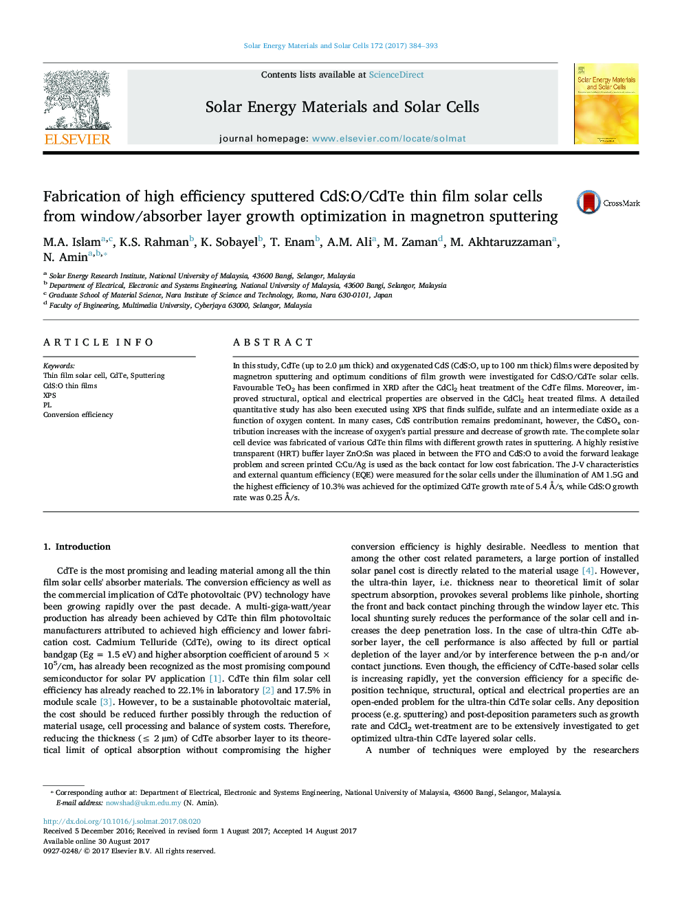 Fabrication of high efficiency sputtered CdS:O/CdTe thin film solar cells from window/absorber layer growth optimization in magnetron sputtering
