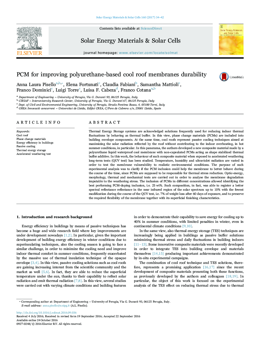 PCM for improving polyurethane-based cool roof membranes durability