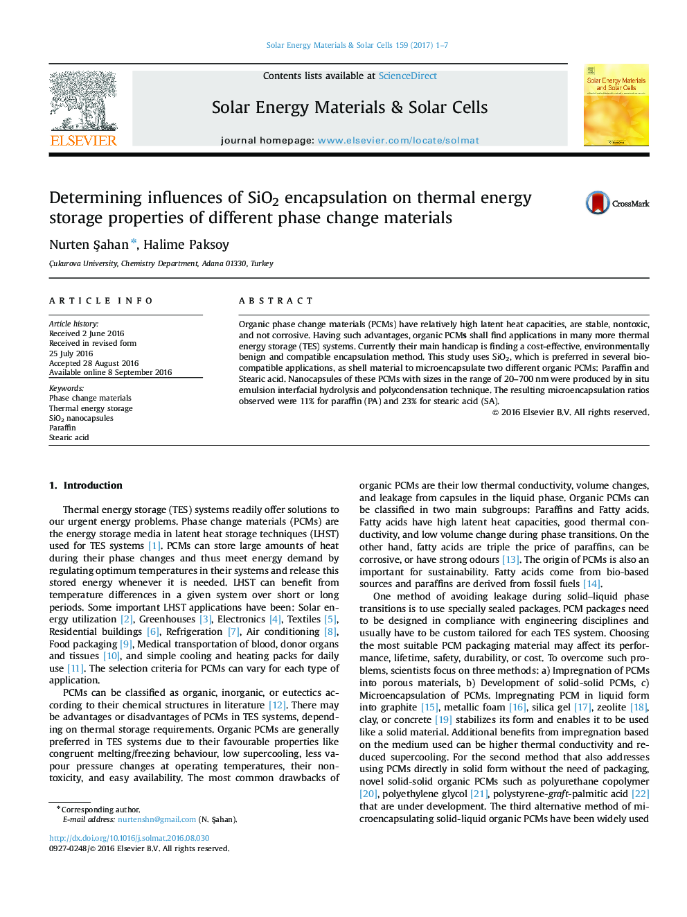 Determining influences of SiO2 encapsulation on thermal energy storage properties of different phase change materials