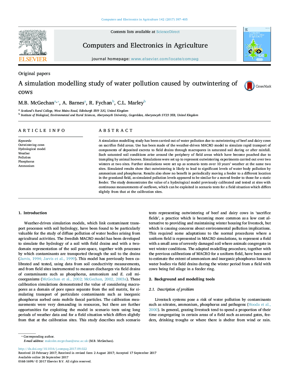 مقالات اصلی: مطالعه مدلسازی شبیه سازی آلودگی آب ناشی از بی نظمی گاوها