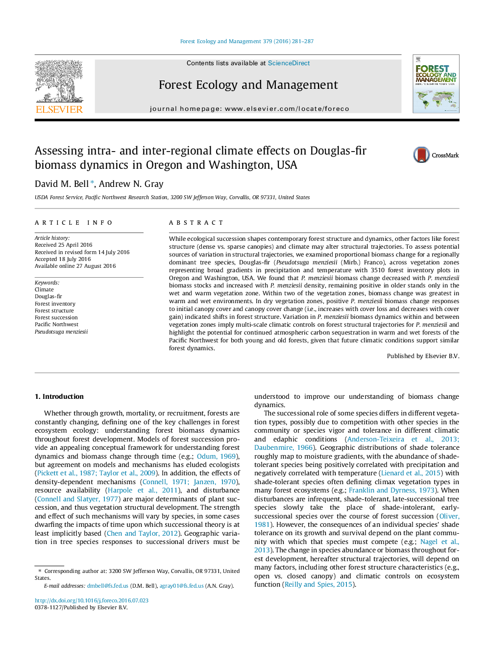 ارزیابی اثرات آب و هوایی بین محیطی و بین منطقه ای بر دینامیک زیست توده داگلاس - اهر در اورگان و واشنگتن، ایالات متحده آمریکا 