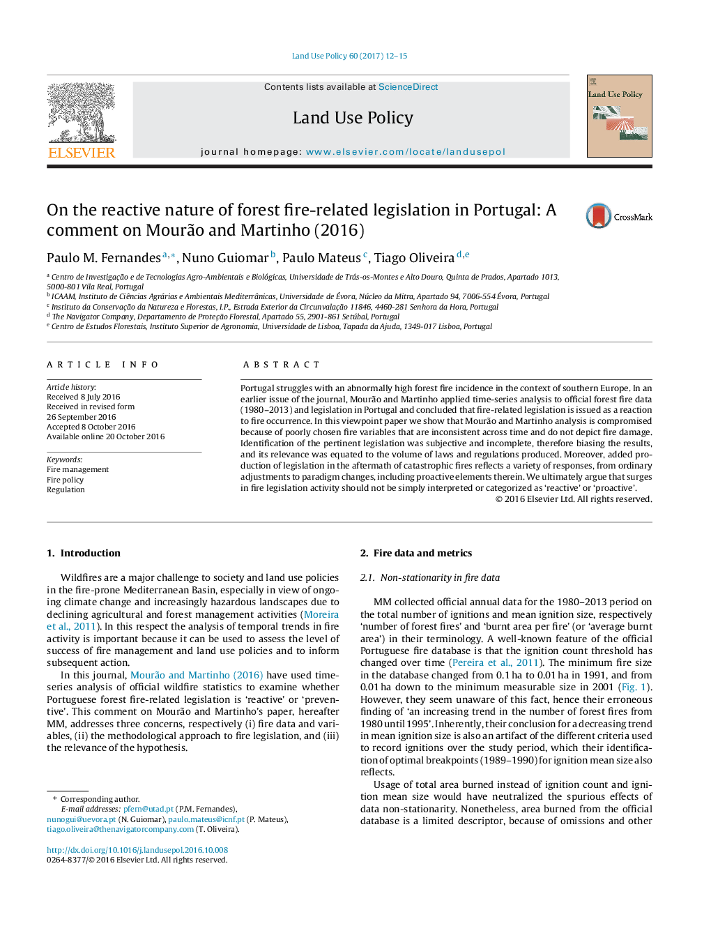 درباره طبیعت واکنشی قوانین مربوط به آتش سوزی جنگل در پرتغال: یک نظر درباره Mouro و Martinho (2016)