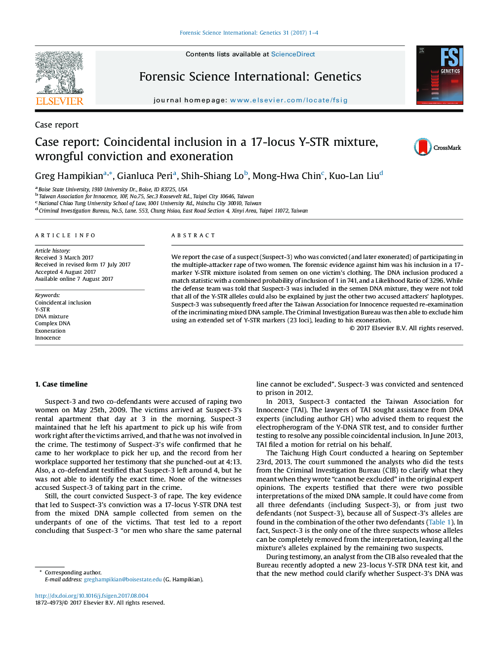 Case report: Coincidental inclusion in a 17-locus Y-STR mixture, wrongful conviction and exoneration