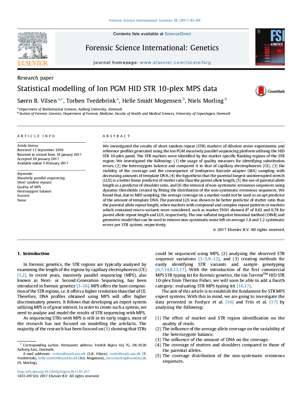 Statistical modelling of Ion PGM HID STR 10-plex MPS data