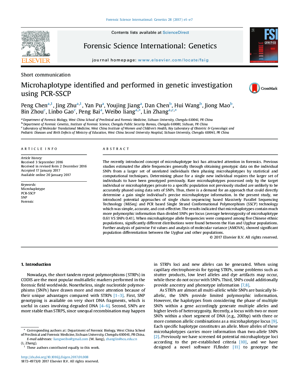 Microhaplotype identified and performed in genetic investigation using PCR-SSCP