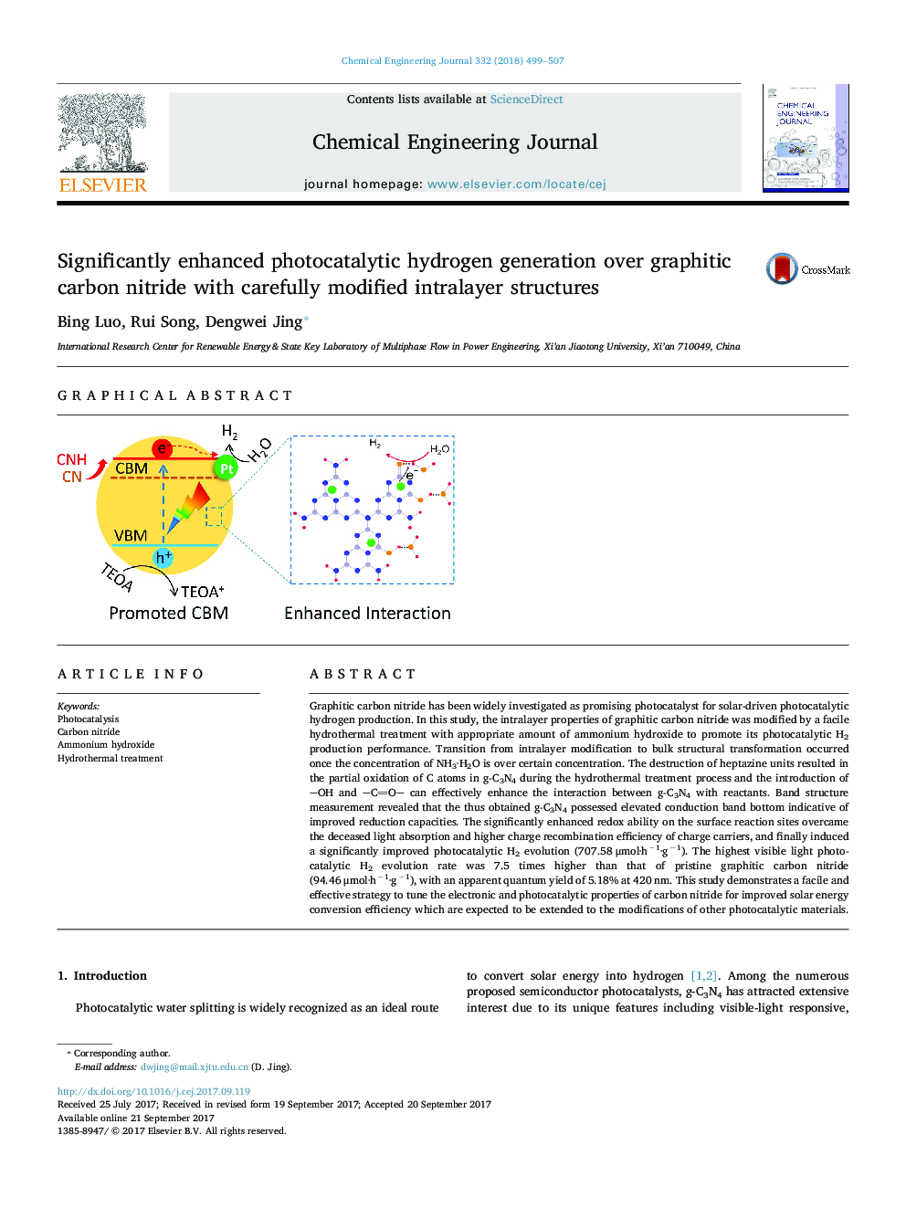 Significantly enhanced photocatalytic hydrogen generation over graphitic carbon nitride with carefully modified intralayer structures