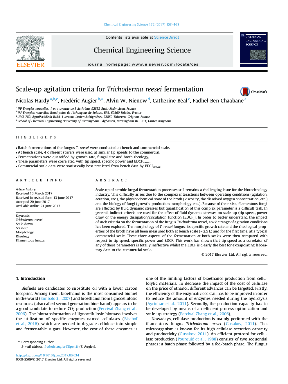 Scale-up agitation criteria for Trichoderma reesei fermentation