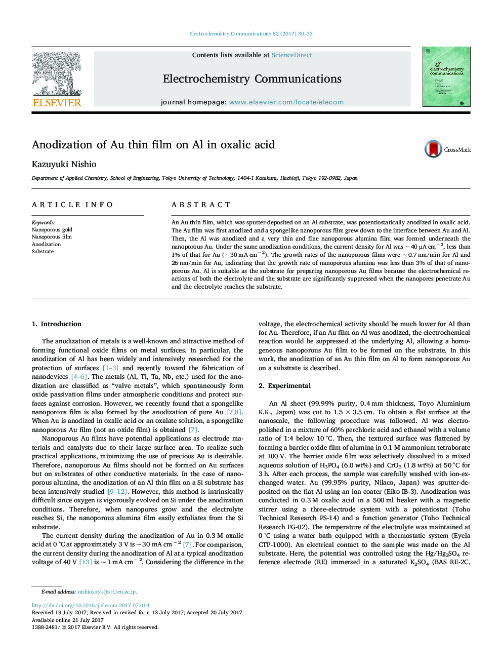 Anodization of Au thin film on Al in oxalic acid