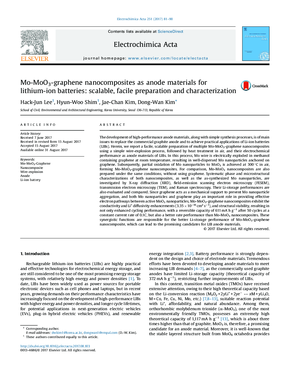 Mo-MoO3-graphene nanocomposites as anode materials for lithium-ion batteries: scalable, facile preparation and characterization