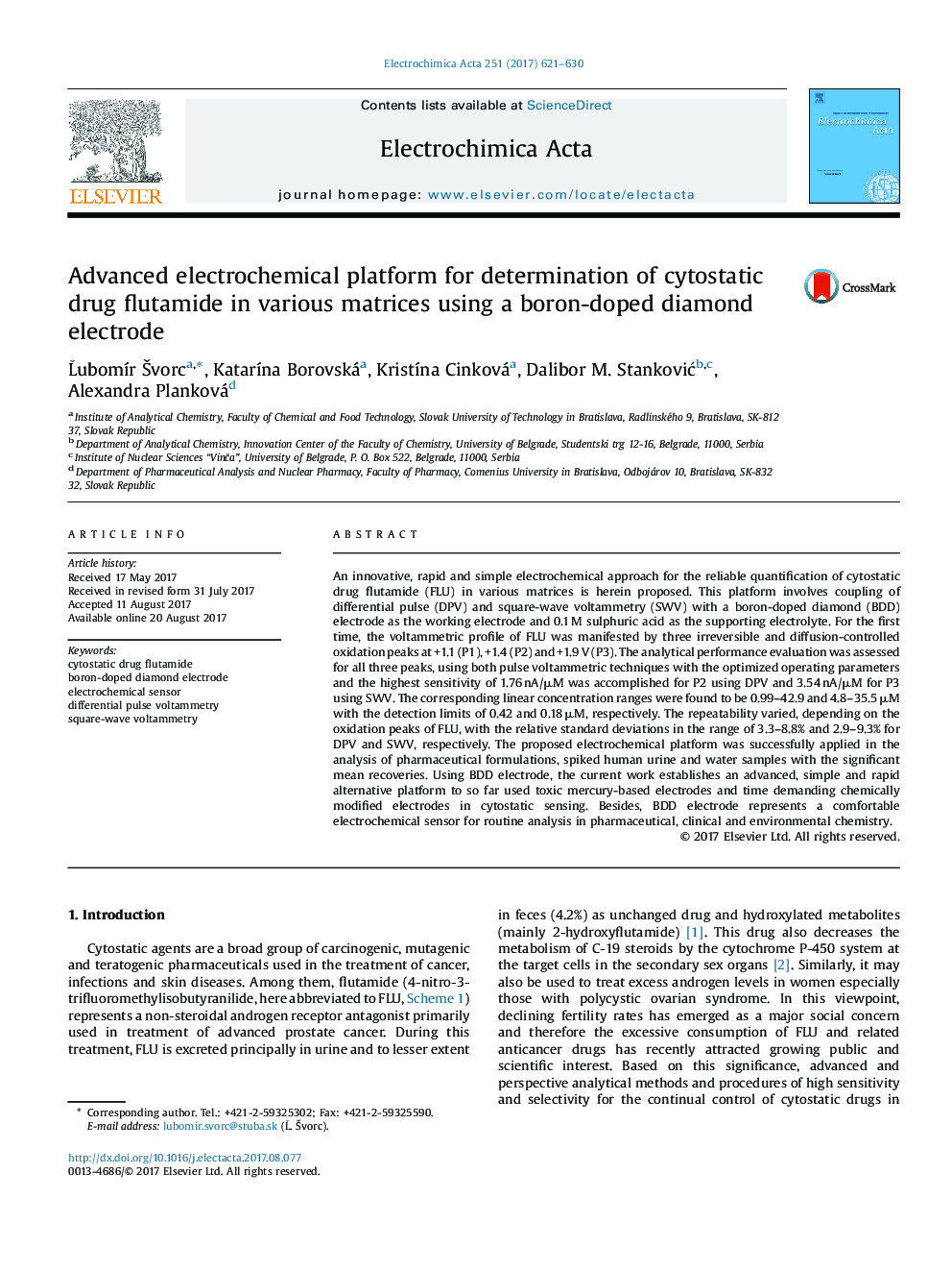 Advanced electrochemical platform for determination of cytostatic drug flutamide in various matrices using a boron-doped diamond electrode