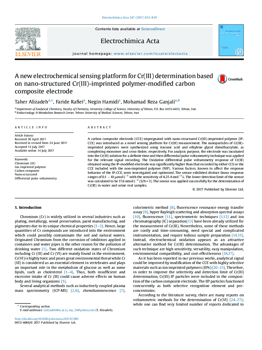 A new electrochemical sensing platform for Cr(III) determination based on nano-structured Cr(III)-imprinted polymer-modified carbon composite electrode