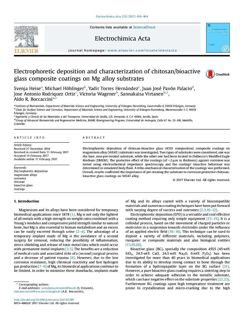 Electrophoretic deposition and characterization of chitosan/bioactive glass composite coatings on Mg alloy substrates