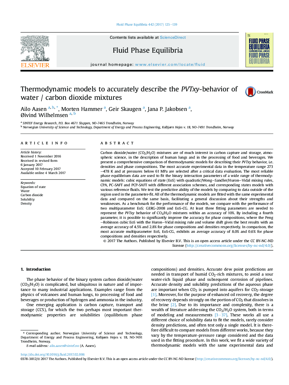 Thermodynamic models to accurately describe the PVTxy-behavior of water / carbon dioxide mixtures