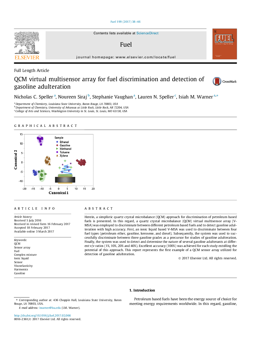 QCM virtual multisensor array for fuel discrimination and detection of gasoline adulteration