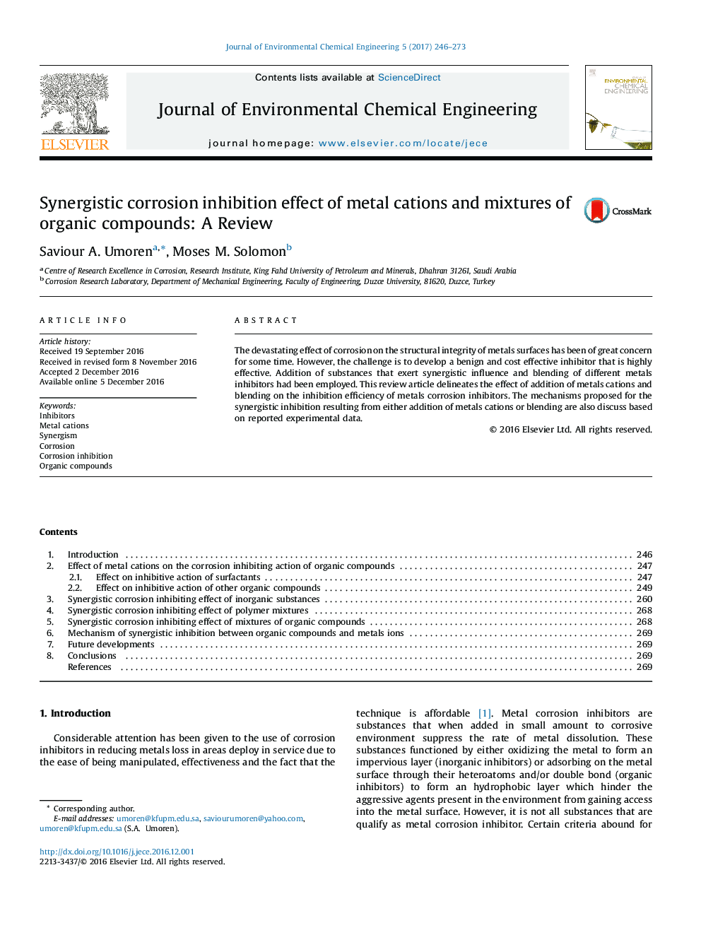 اثر مهار خوردگی هم افزایی کاتدی فلز و مخلوط ترکیبات ارگانیک: یک بررسی