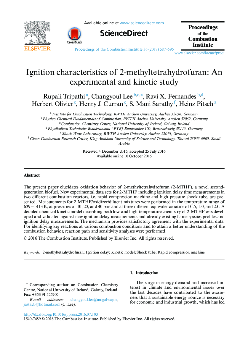 Ignition characteristics of 2-methyltetrahydrofuran: An experimental and kinetic study