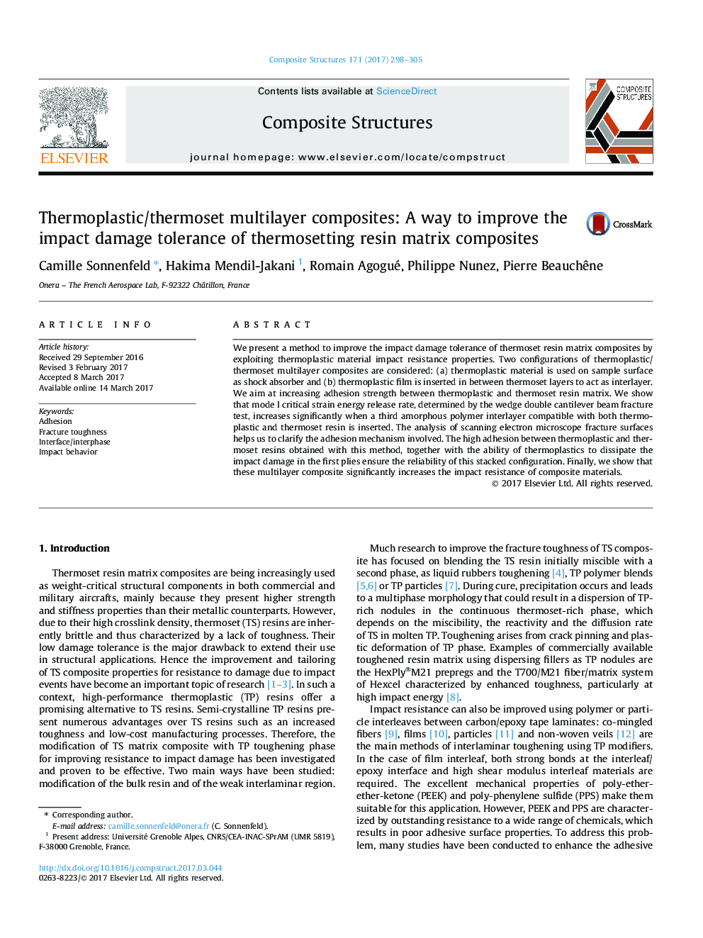 Thermoplastic/thermoset multilayer composites: A way to improve the impact damage tolerance of thermosetting resin matrix composites