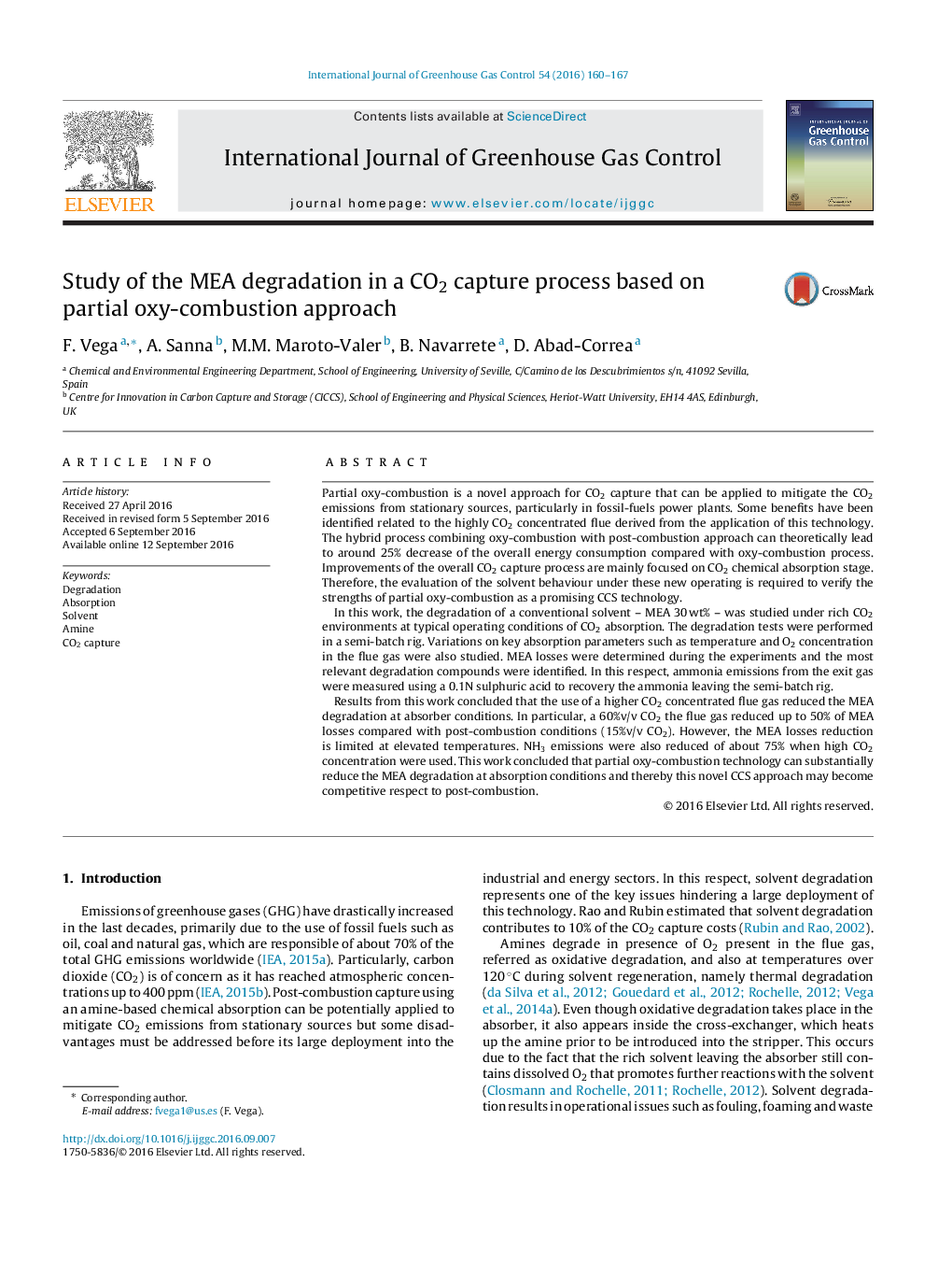 Study of the MEA degradation in a CO2 capture process based on partial oxy-combustion approach