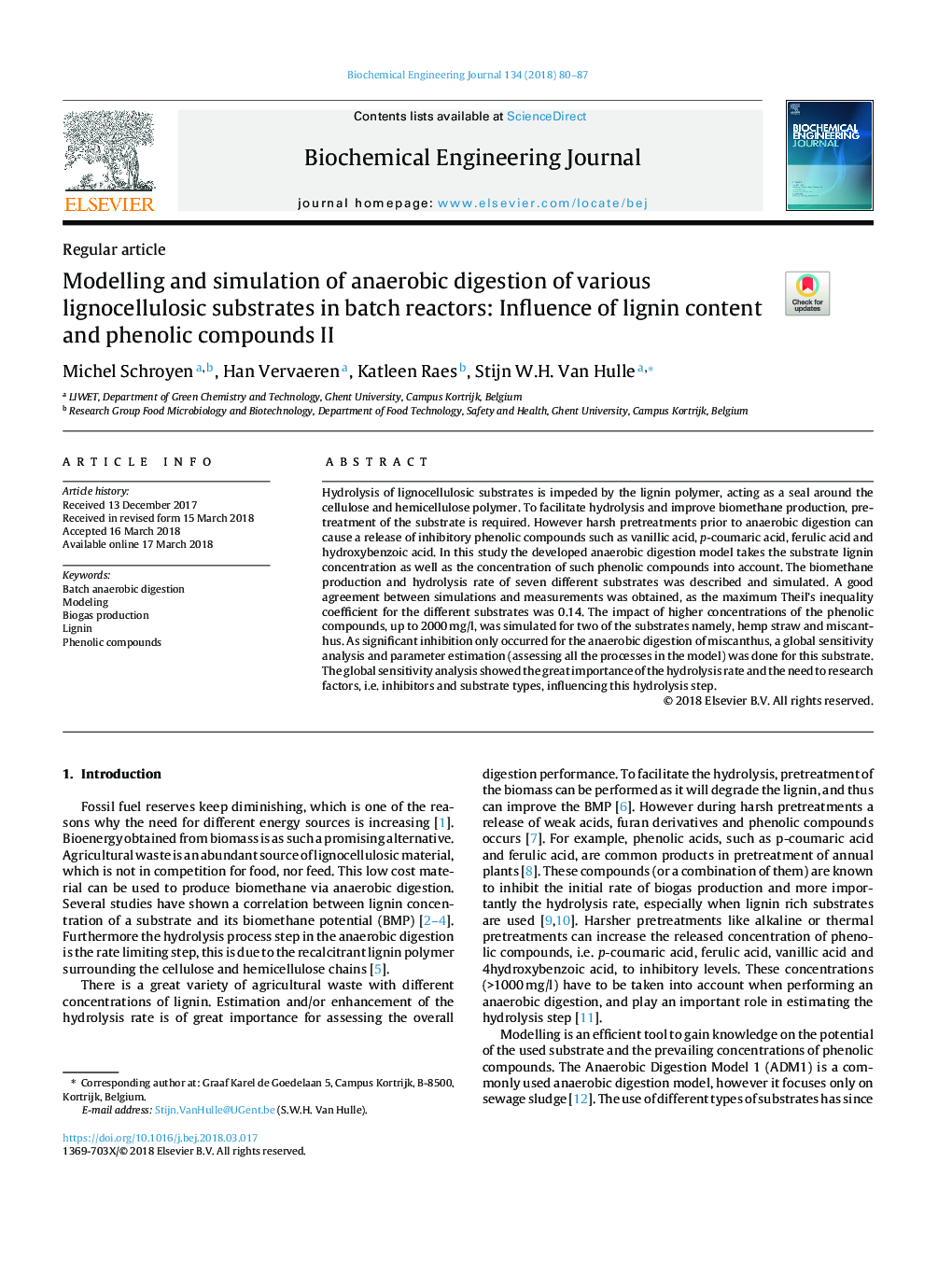 Modelling and simulation of anaerobic digestion of various lignocellulosic substrates in batch reactors: Influence of lignin content and phenolic compounds II