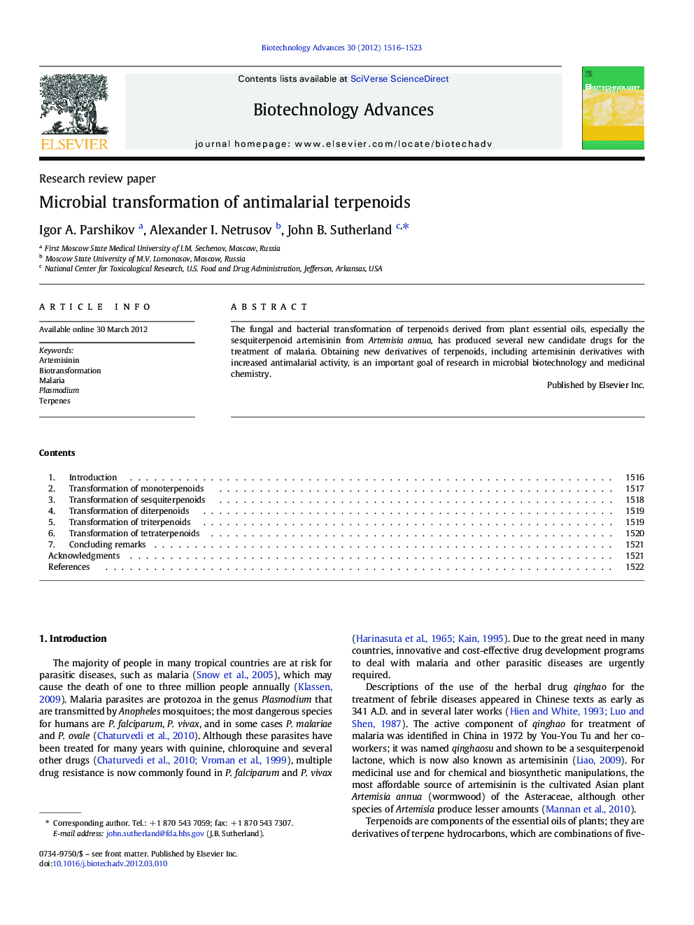 Microbial transformation of antimalarial terpenoids