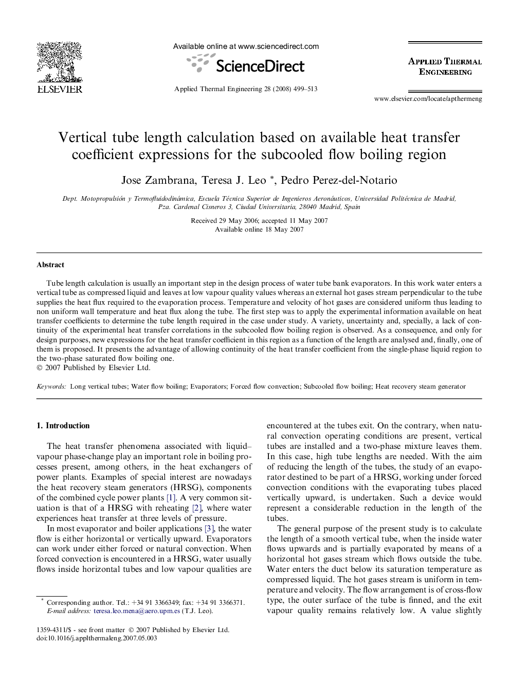 Vertical tube length calculation based on available heat transfer coefficient expressions for the subcooled flow boiling region