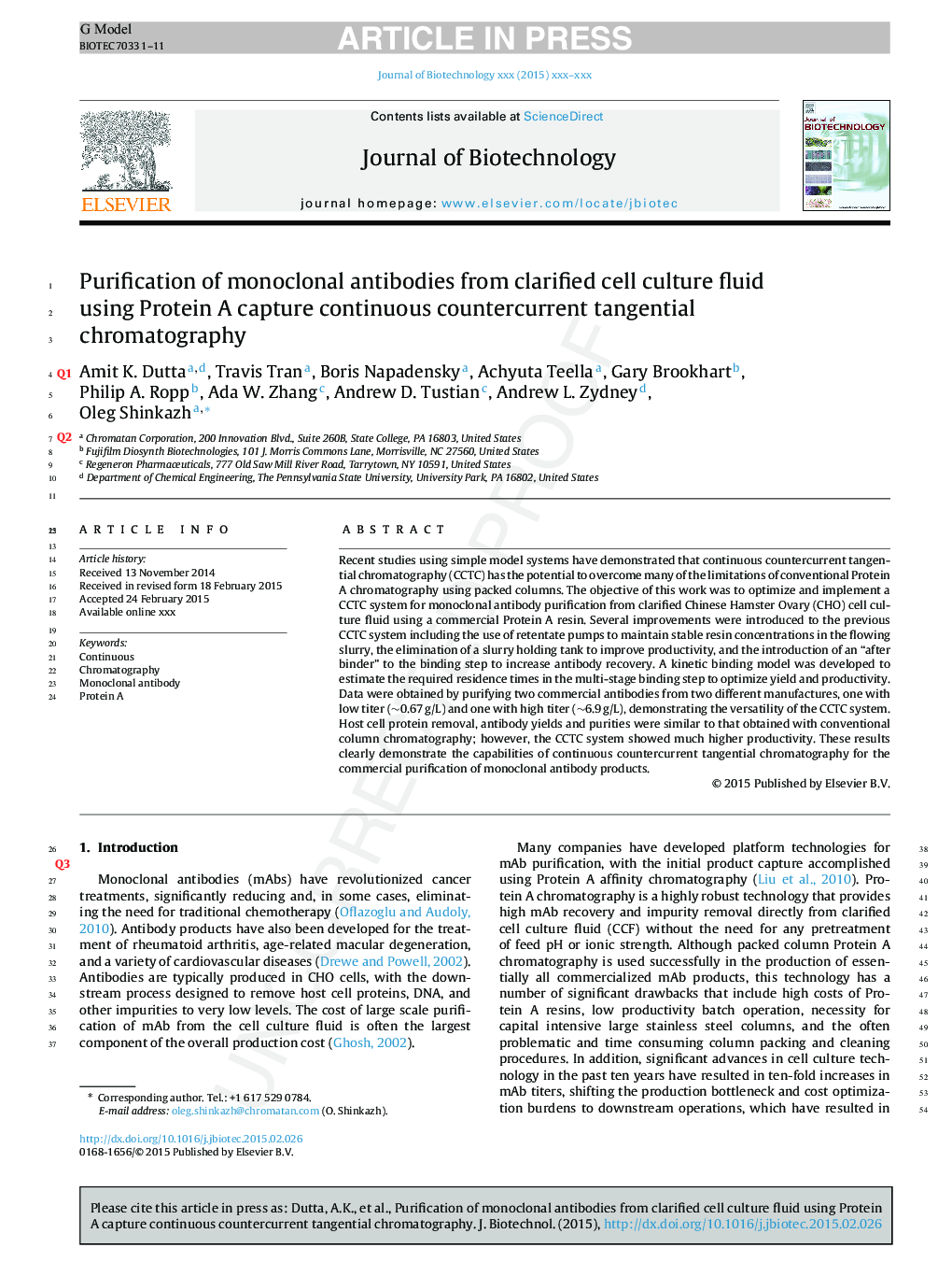 Purification of monoclonal antibodies from clarified cell culture fluid using Protein A capture continuous countercurrent tangential chromatography