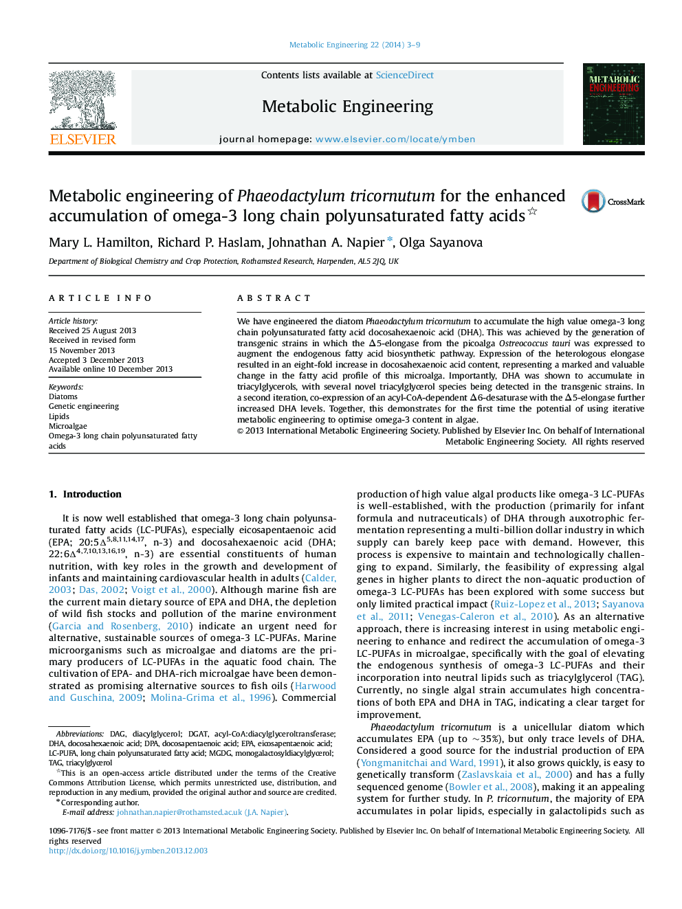 Metabolic engineering of Phaeodactylum tricornutum for the enhanced accumulation of omega-3 long chain polyunsaturated fatty acids