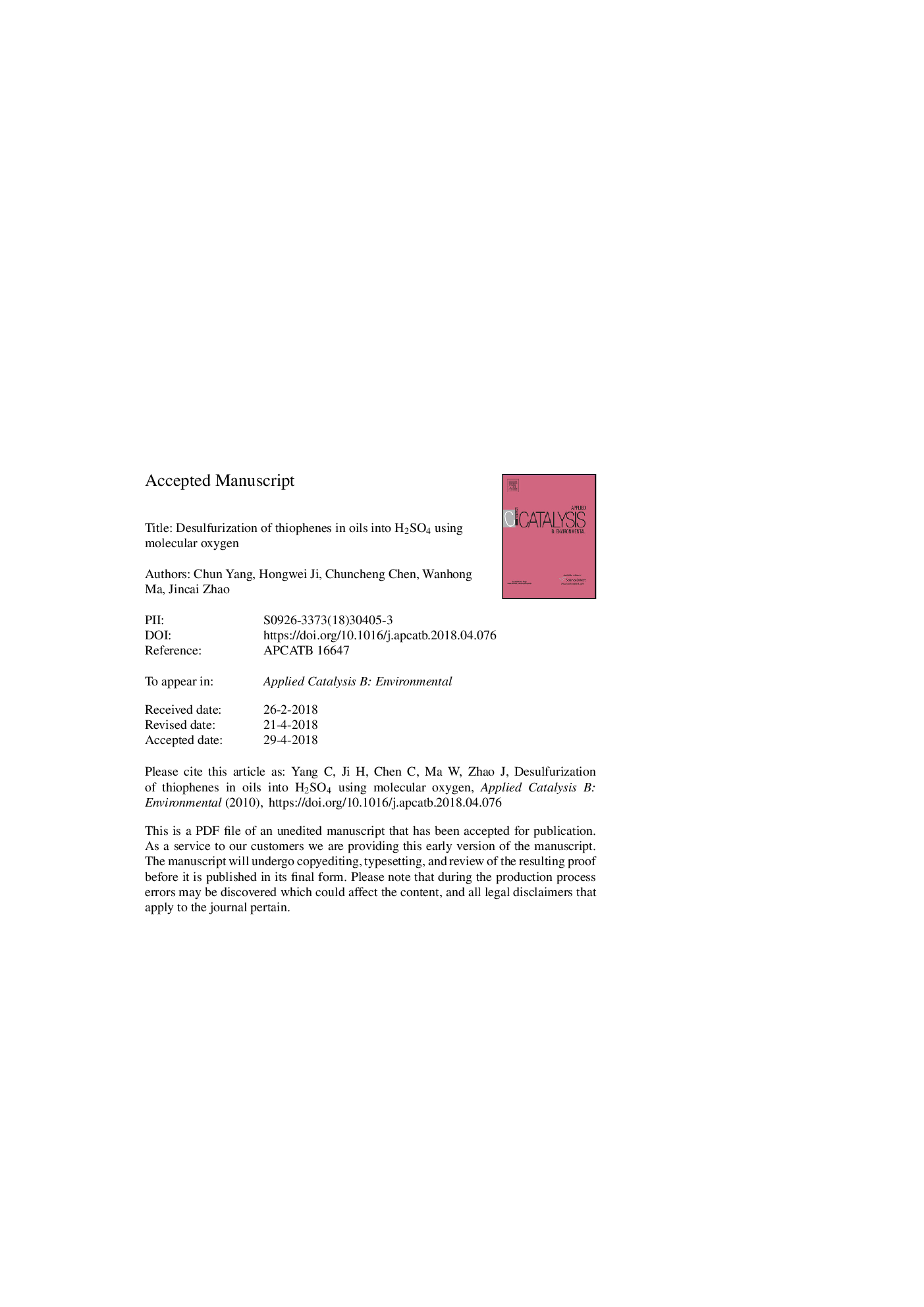 Desulfurization of thiophenes in oils into H2SO4 using molecular oxygen