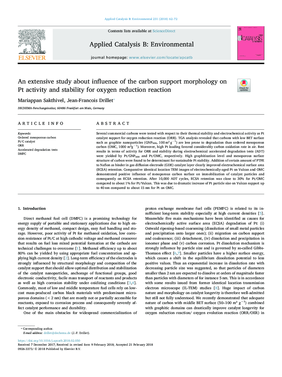 An extensive study about influence of the carbon support morphology on Pt activity and stability for oxygen reduction reaction