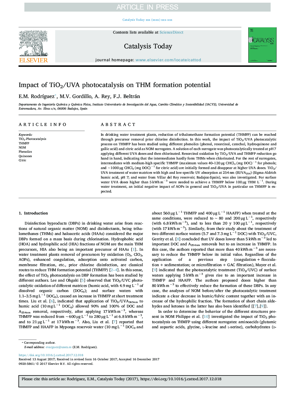 Impact of TiO2/UVA photocatalysis on THM formation potential