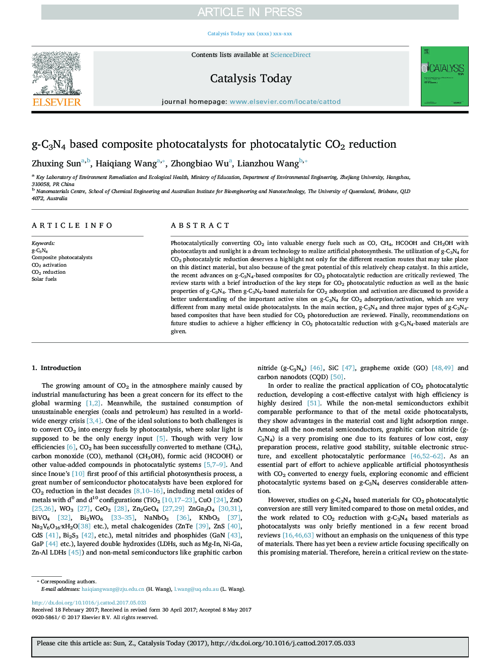 g-C3N4 based composite photocatalysts for photocatalytic CO2 reduction